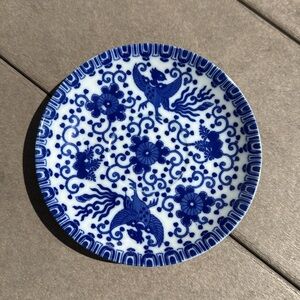 Vintage blue/white phoenix bird Tajimi porcelain teacup and saucer